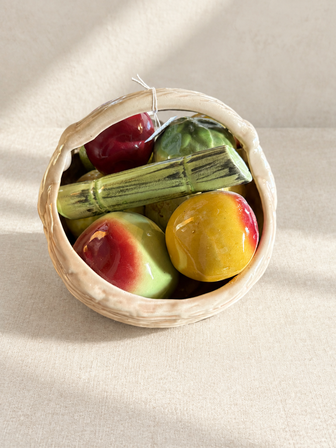 Ceramic fruit and vegetable basket centerpiece